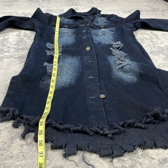 Thrill Jeans Destructed Destroyed Slashed Denim Jean Jacket Longline Oversized M - Picture 8 of 10